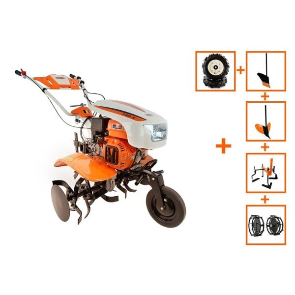 Motocultor, NEW 750-S, 7 CP, cu roti c. + plug + rarita + prasitoare + roti m., O-Mac