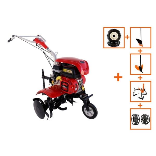 Motocultor, 7 CP, cu roti de cauciuc + plug + rarita + prasitoare + roti m., LC750, Loncin