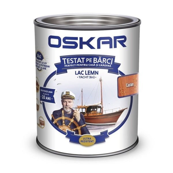 Lac pentru lemn, castan, interior / exterior, 2.5 L, Oskar Yacht