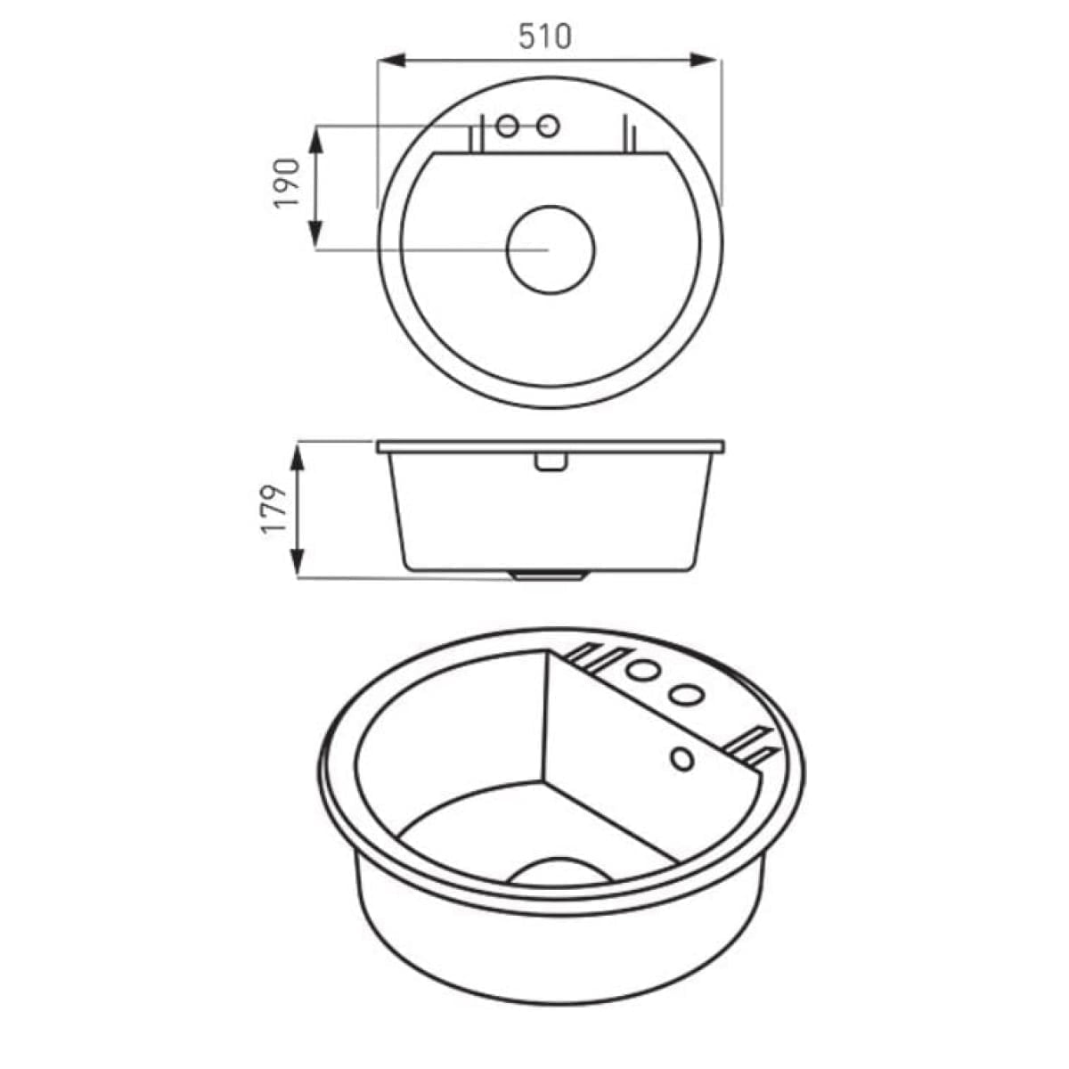 Chiuveta bucatarie, grafit, Ø 51 cm, rotunda, o cuva, Mezzo II, Ferro - imagine 2