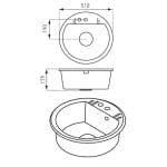 Chiuveta bucatarie, grafit, Ø 51 cm, rotunda, o cuva, Mezzo II, Ferro - imagine 2