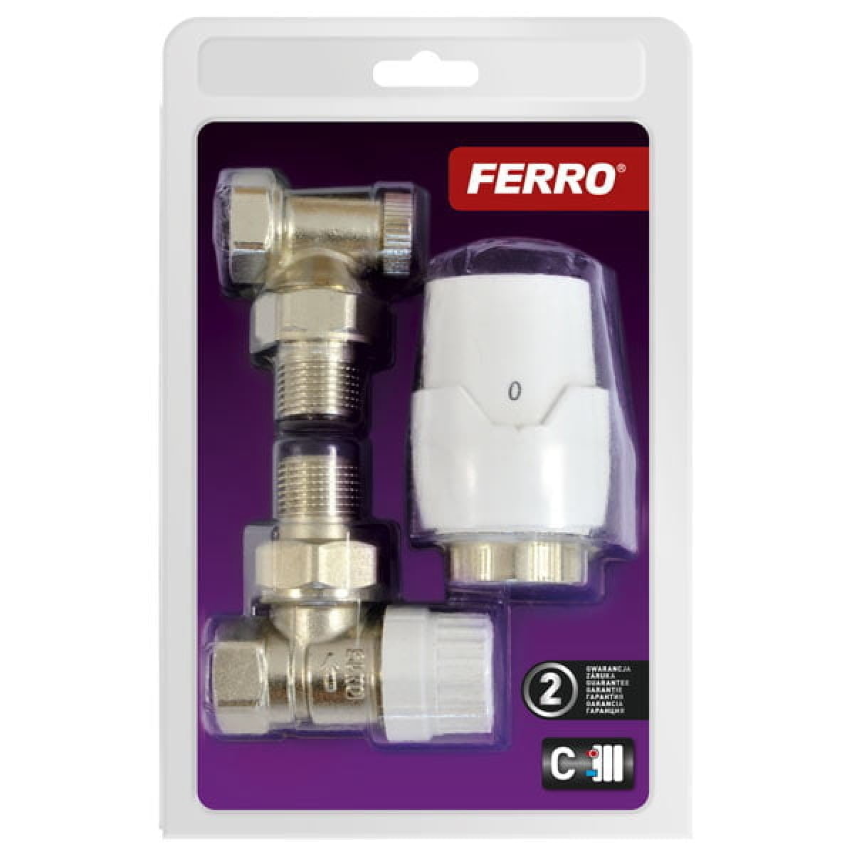 Set robineti radiator, coltari ½”, tur retur, cu cap termostatic, Ferro - imagine 2