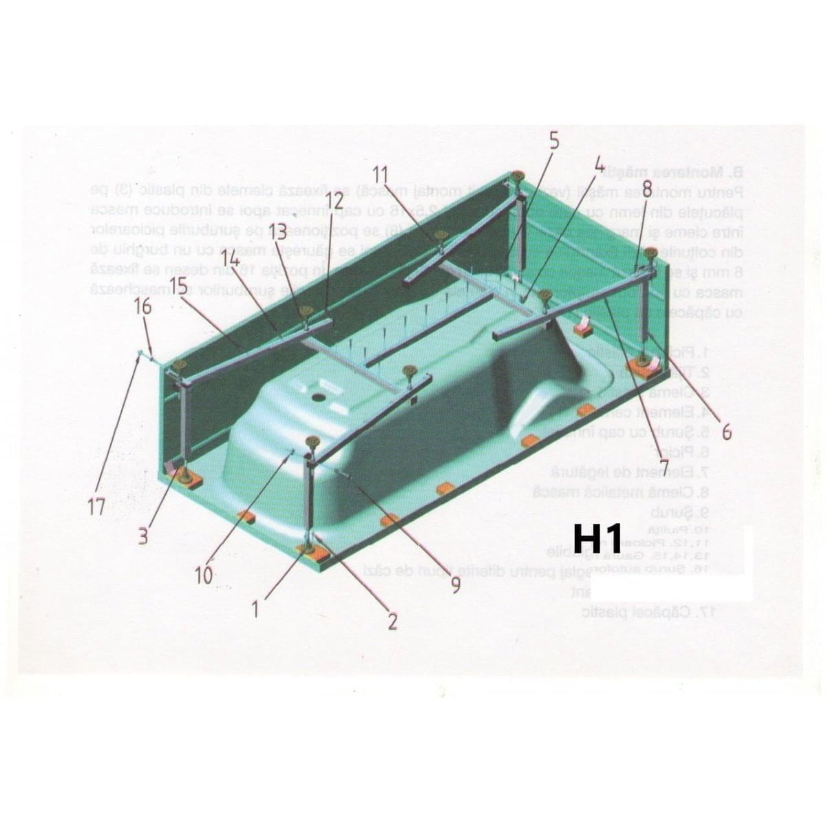 Suport pentru cada, 1500 x 600 mm / 1700 x 700 mm, SH1 - imagine 2