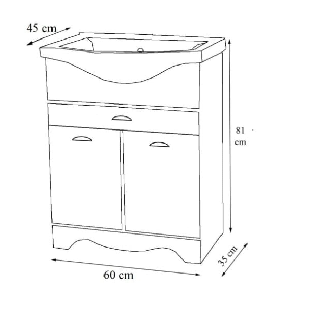 Mobilier baie, baza si lavoar, 60 cm, alb rustic, seria 172, BadenMob - imagine 5