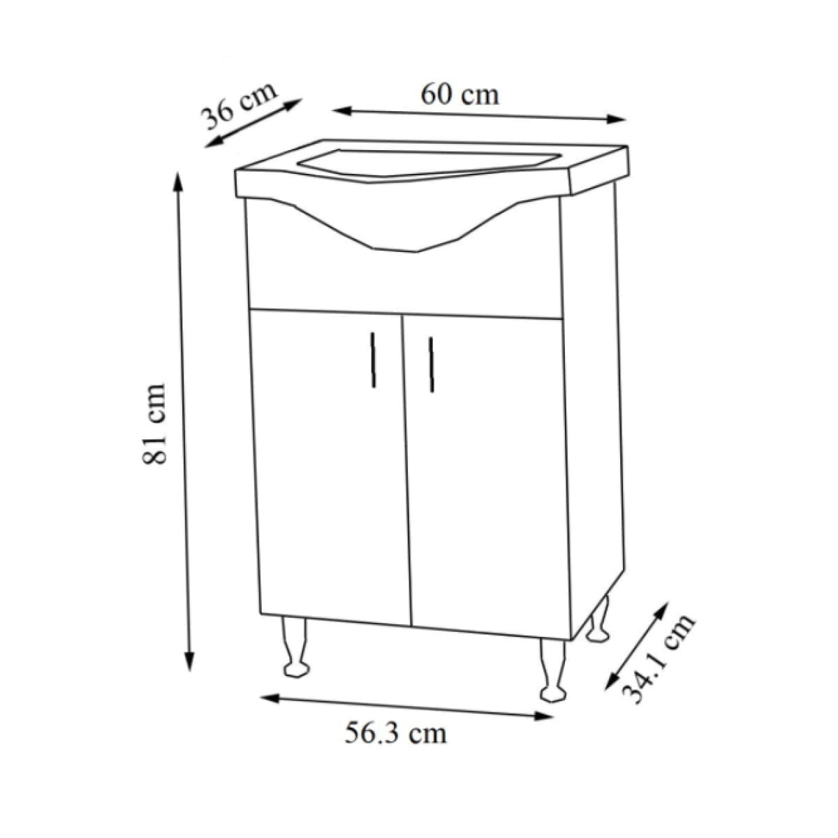 Mobilier baie, baza si lavoar, 60 cm, alb, seria 101, BadenMob - imagine 3
