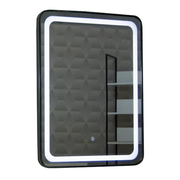Oglinda baie, cu iluminare LED, intrerupator touch, rama neagra, 60 x 80 cm, BadenMob