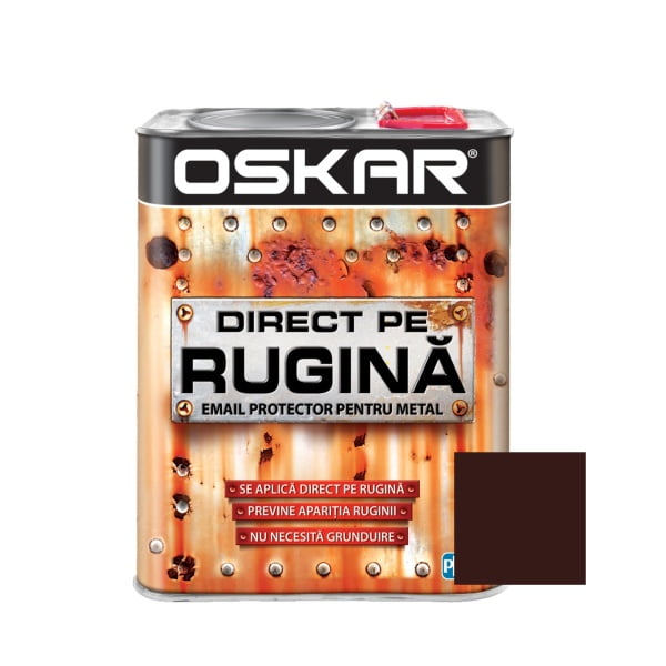 Vopsea alchidica, maro ciocolatiu lucios, 2.5 L, interior / exterior, Direct pe rugina, Oskar