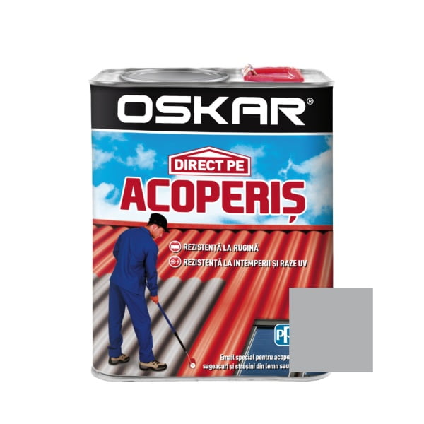 Vopsea alchidica, argintiu, 2.5 L, exterior, Direct pe acoperis, Oskar