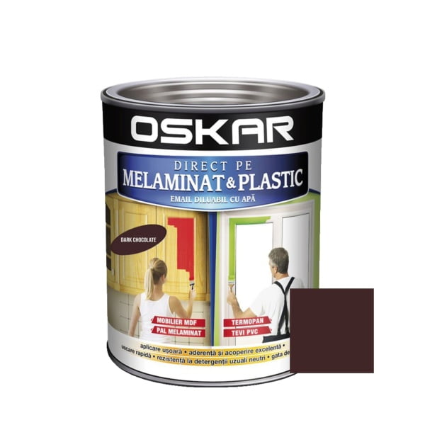 Vopsea Direct pe melaminat si plastic, maro inchis / dark chocolate, 0.6 L, interior, diluabila cu apa, Oskar