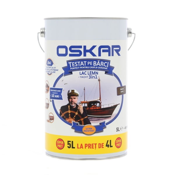 Lac pentru lemn, mahon inchis, 5 L, interior / exterior, Yacht, Oskar
