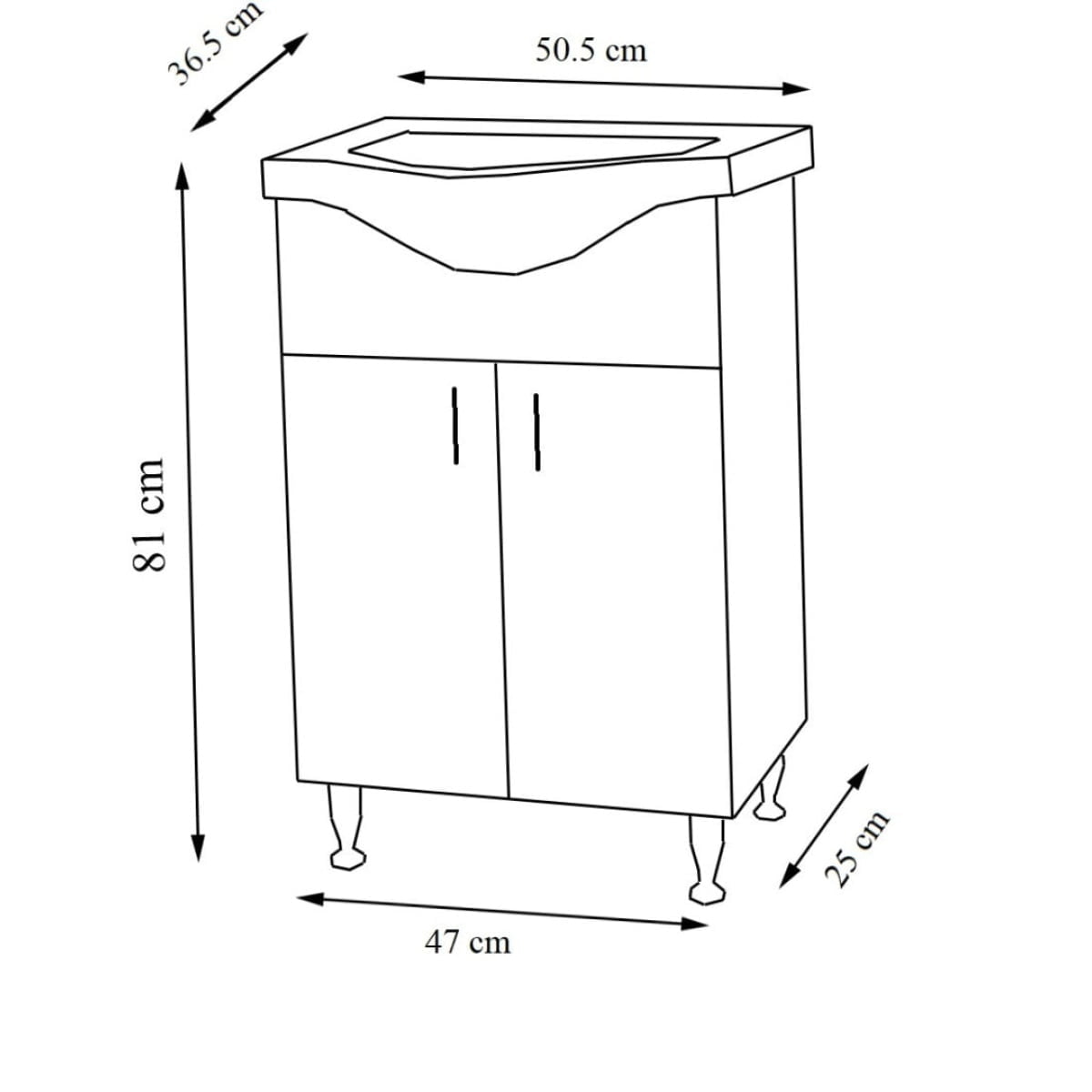 Mobilier baie, baza si lavoar, 55 cm, alb, seria 153, BadenMob - imagine 3