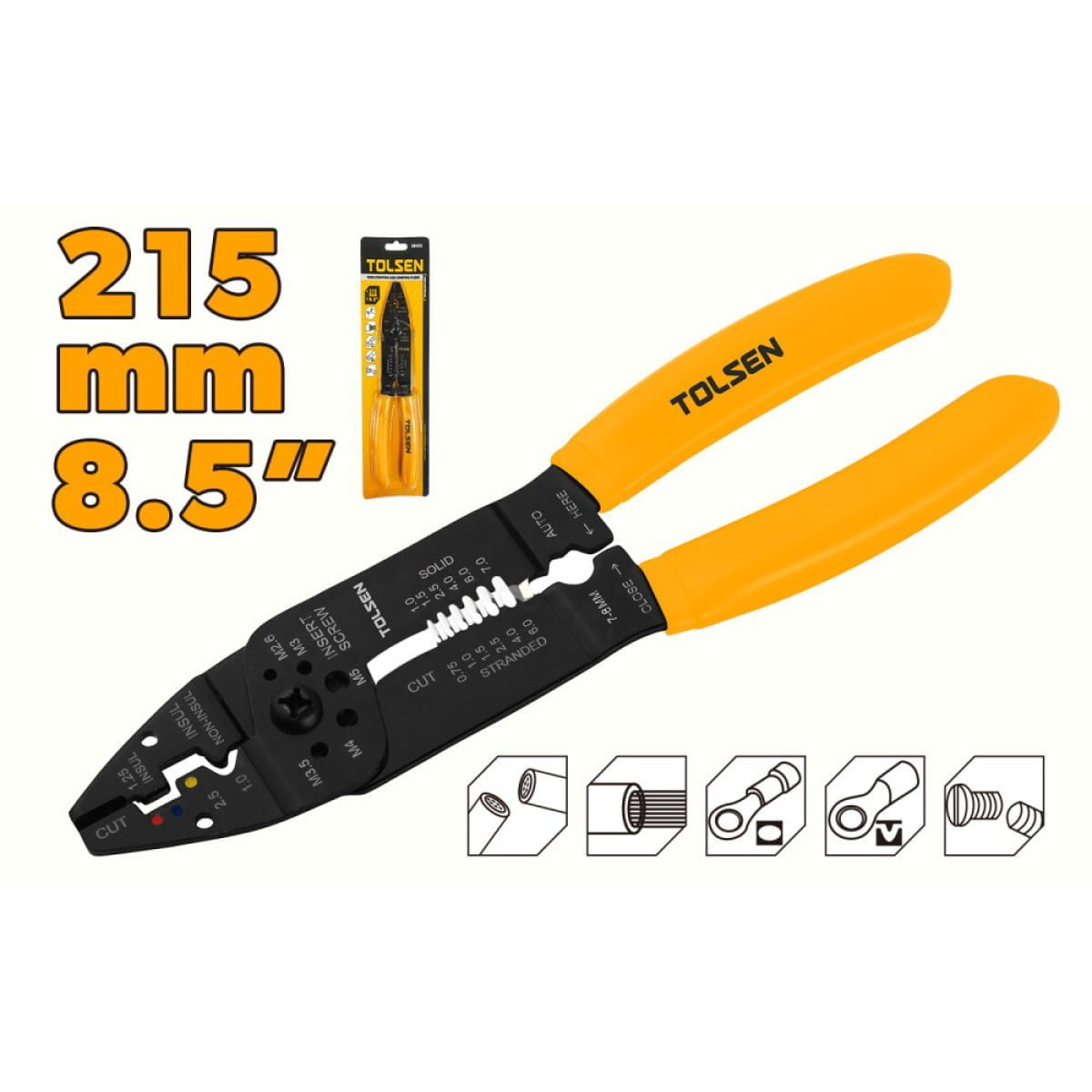 Cleste pentru dezizolare si sertizare cabluri, 215 mm, Tolsen - imagine 2