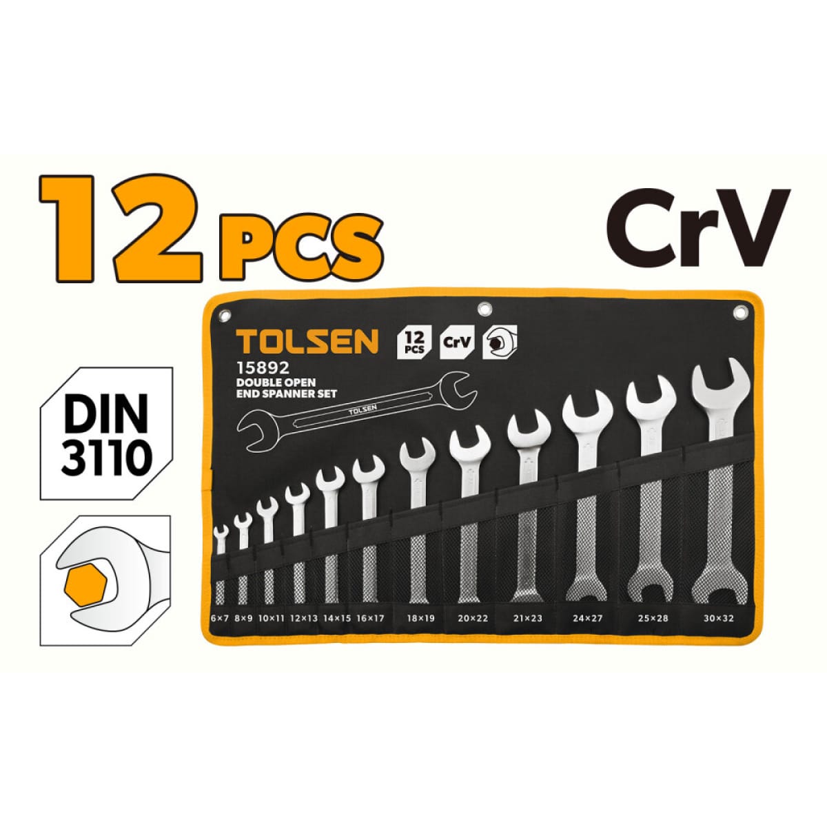 Set chei fixe, 6-32 mm, 12 bucati, CR-V, Tolsen - imagine 2