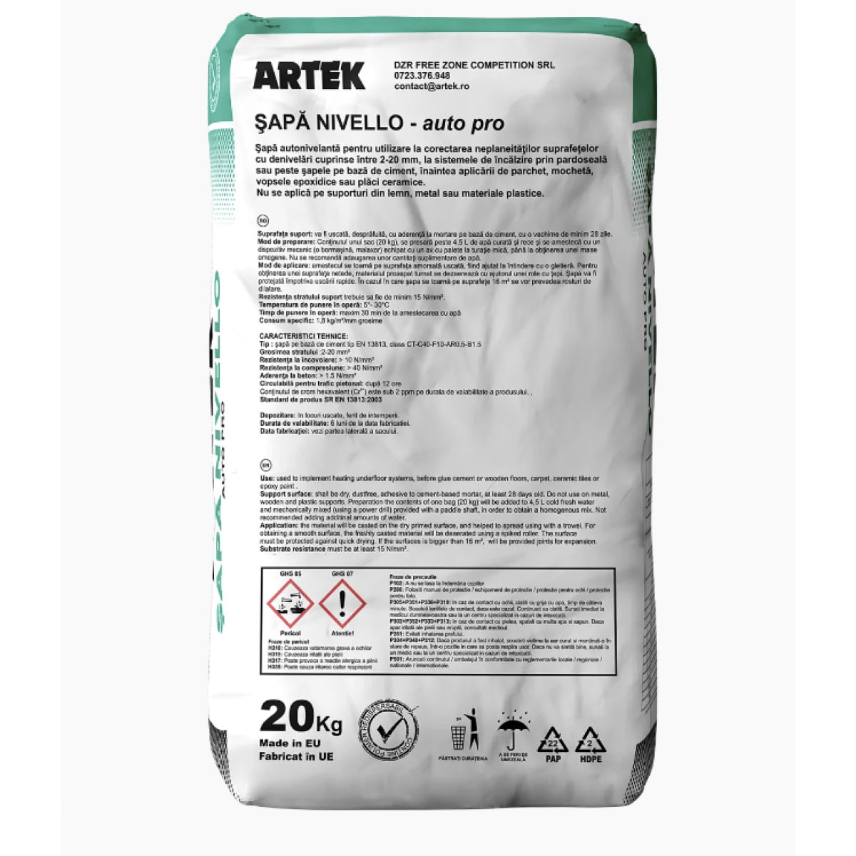 Sapa autonivelanta, pe baza de ciment, Artek Nivello, 20 kg - imagine 2