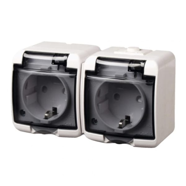 Priza de perete dubla, cu capac transparent, IP 54, Aquastar, Home