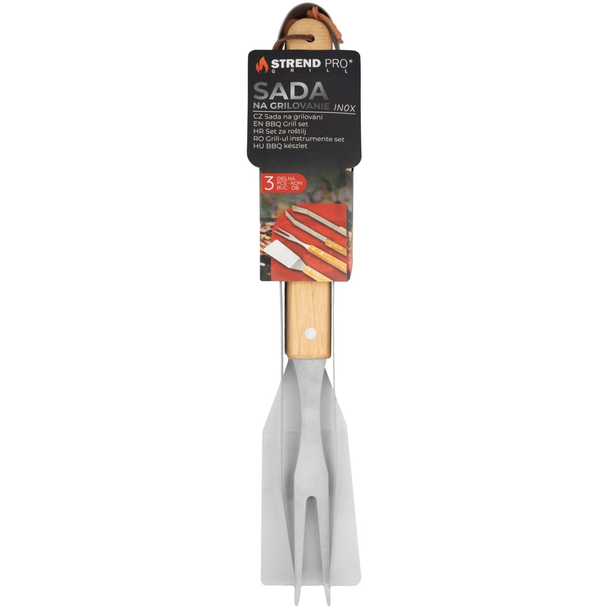 Set de ustensile pentru grătar și friptură, cu mâner din lemn, 3 piese  Strend Pro Grill - imagine 2
