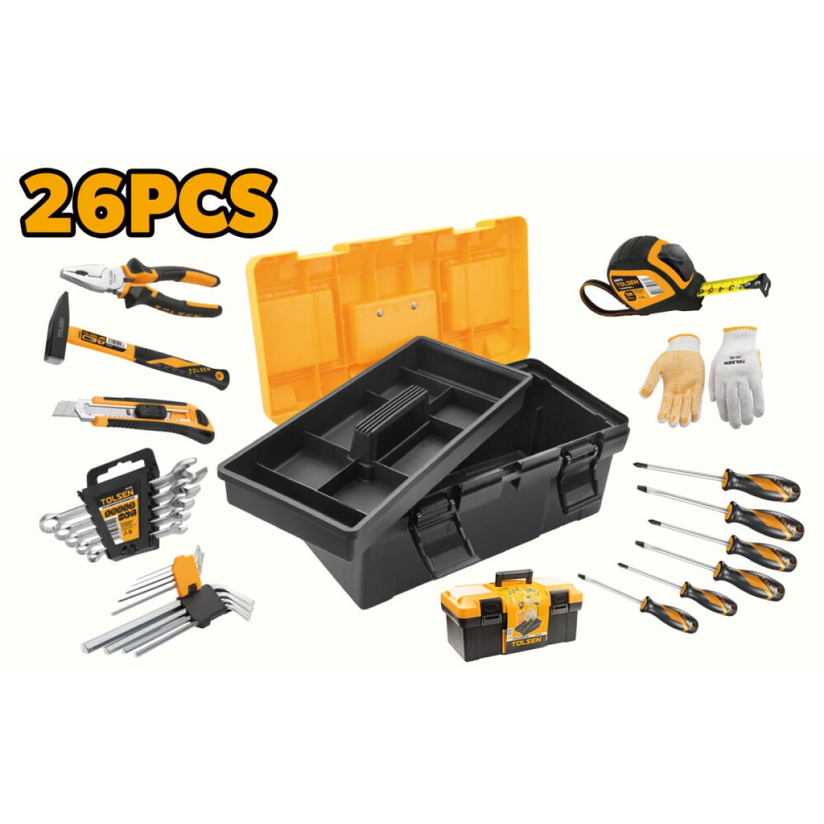 Set unelte de mână 26 piese, Tolsen 3754 – trusă completă pentru uz casnic și profesional - imagine 2