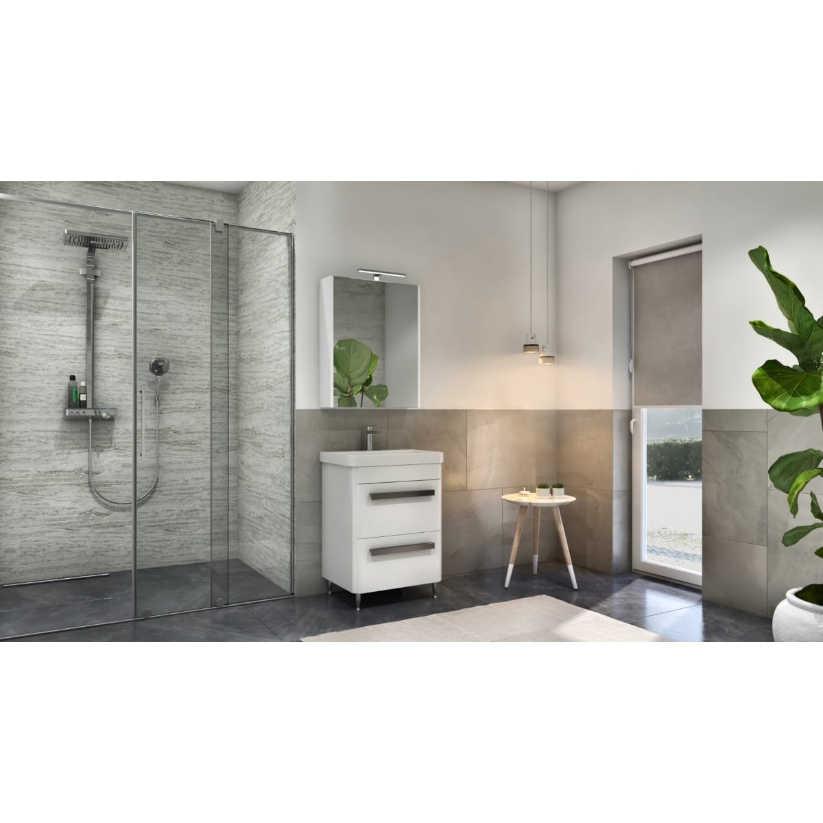 Oglinda baie, cu dulap, 60 cm, alb, MDF, seria 501, BadenMob - imagine 3