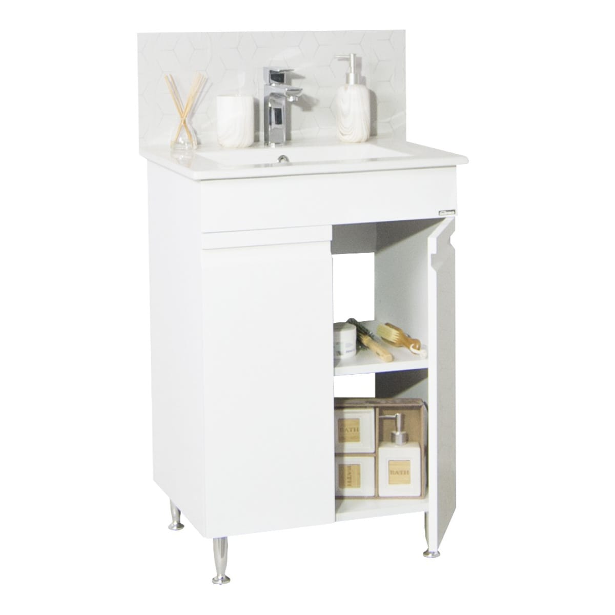 Mobilier baie kit si lavoar, Seria 086, 50 cm, Alb, BadenMob - imagine 6
