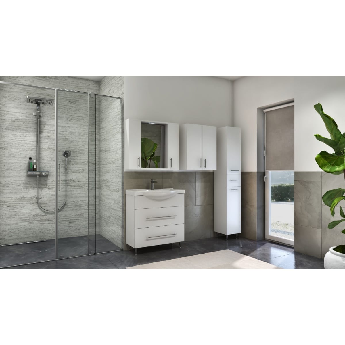 Mobilier baie kit si lavoar, Seria 187, 55 cm, Alb, BadenMob - imagine 3