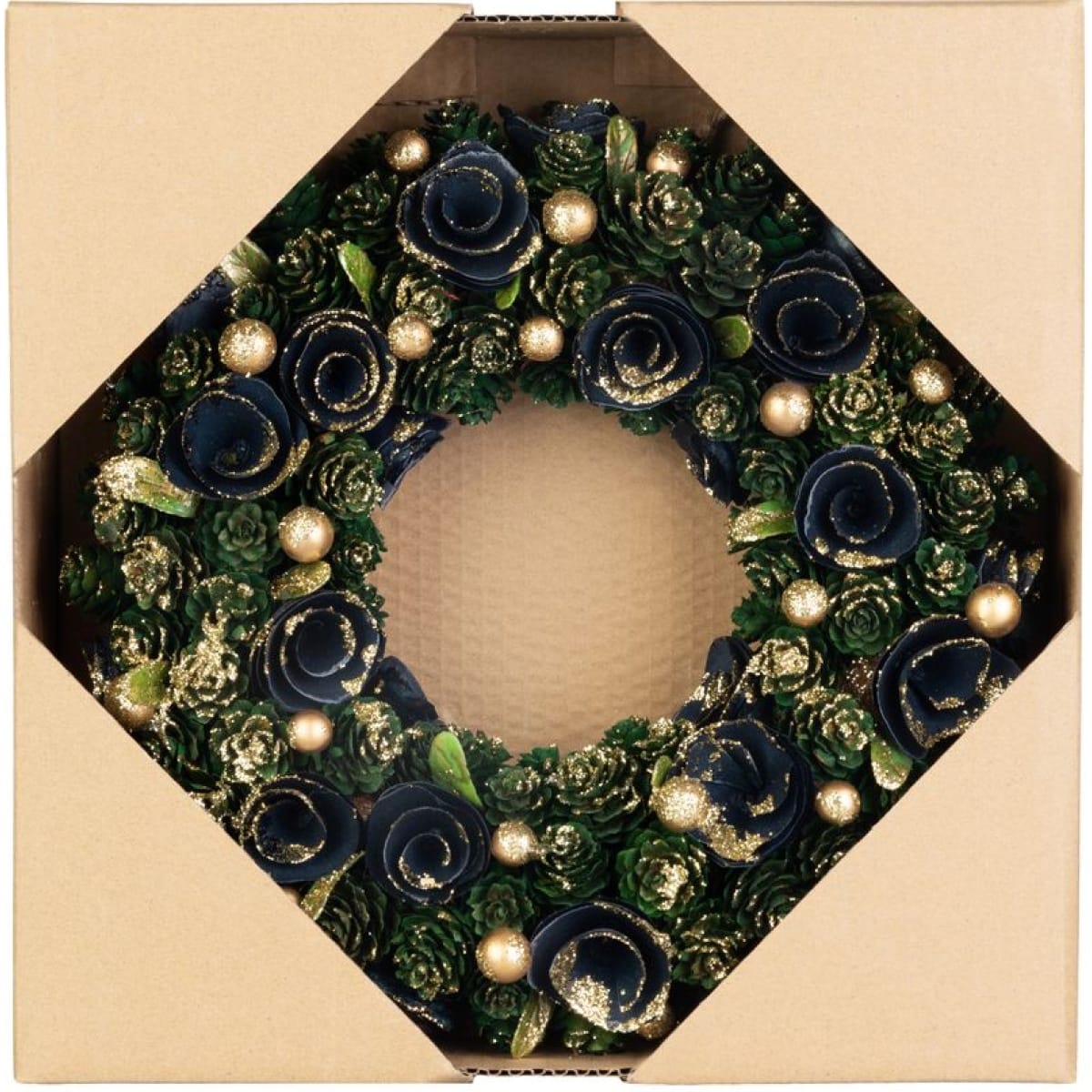 Coronita de Craciun MagicHome de agatat, verde-albastru-auriu 29 cm - imagine 2
