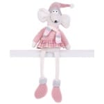 Figurină de Crăciun MagicHome, Șoricel cu picioare lungi, roz, material textil, 20x18x69 cm