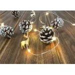 Instalatie luminoasa, MagicHome, 20 leduri, alb cald, cu conuri cu zapada, 2xAA, 1.9 m