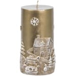 Lumânare de Crăciun MagicHome, 7x12,5 cm, aurie, cu peisaj 3D