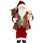 Decorațiune de Crăciun MagicHome, Moș Crăciun, cu cadou și ursuleț, roșu, 46 cm