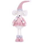 Figurină de Crăciun MagicHome, Șoricel, roz, material textil, 19x17x59 cm