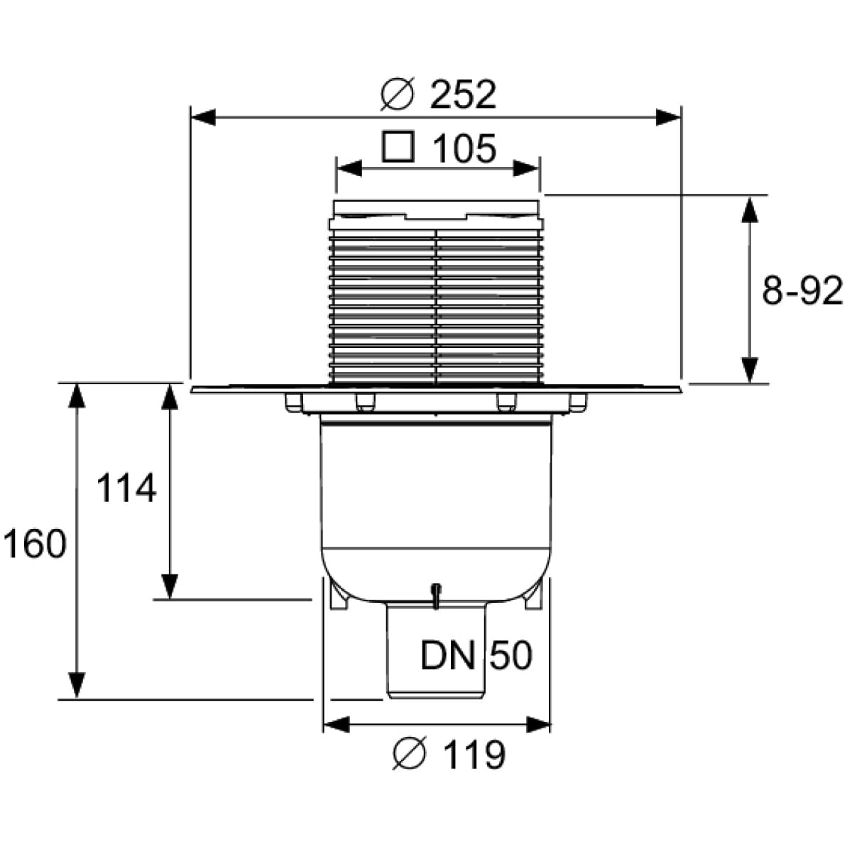 Sifon Pardoseală TECEdrainpoint S 130 Vertical DN50 cu Grătar Inox 100x100 mm - imagine 2