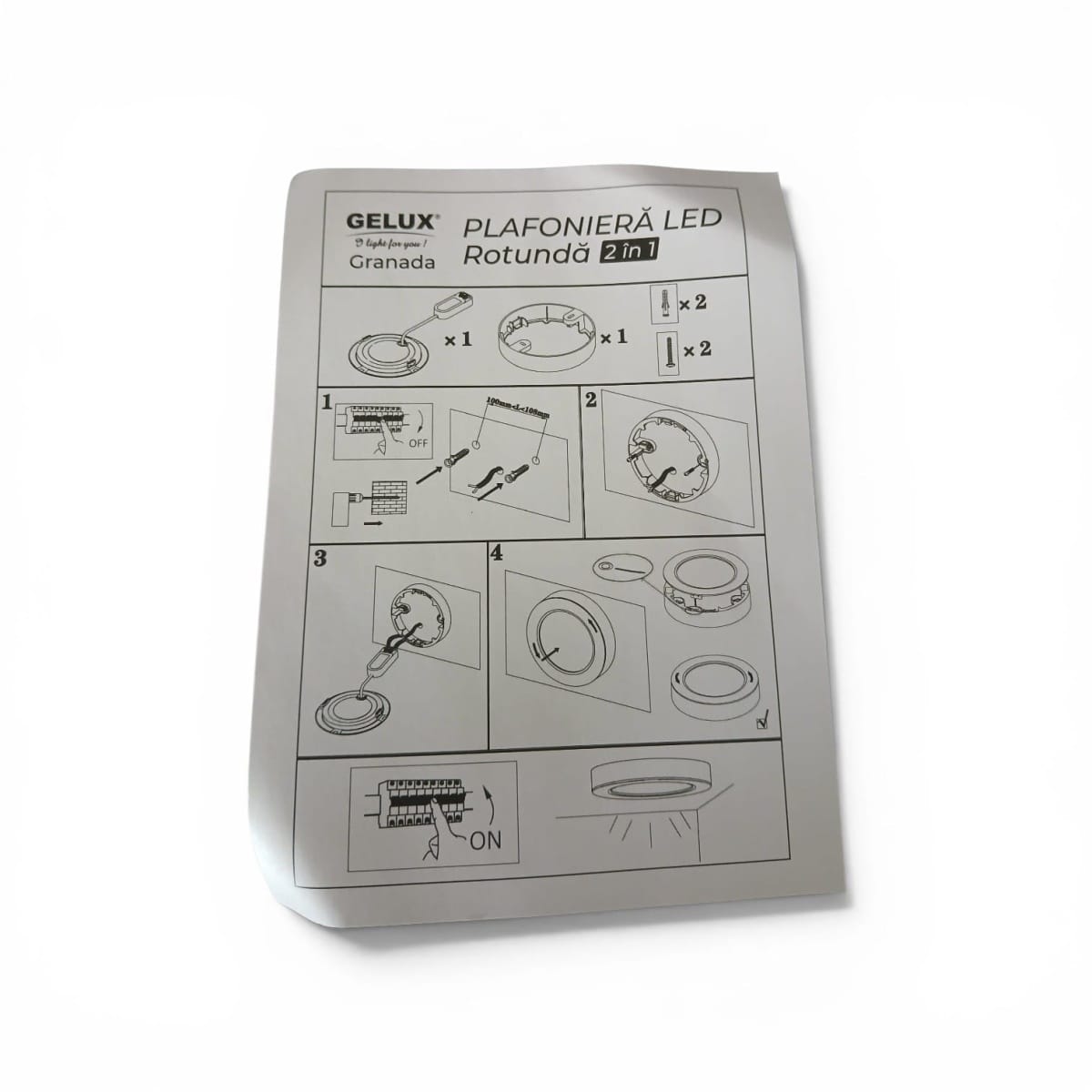Plafonieră LED Gelux Granada 2 în 1, 24 W, 2490 lm, CCT 3000K/4000K/6500K, Ø300 mm, alb - imagine 3