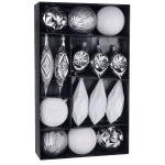 Globuri de Crăciun MagicHome, set 16 buc., 8-15 cm, alb-argintiu — imagine ilustrativă