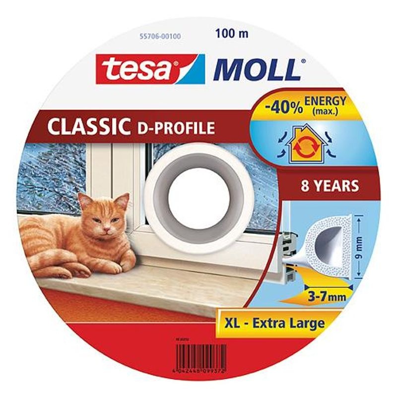 Bandă de etanșare Tesa tesamoll profil D 9 mm, 100 m, alb Bandă de etanșare Tesa tesamoll profil D 9 mm, 100 m, alb — imagine ilustrativă