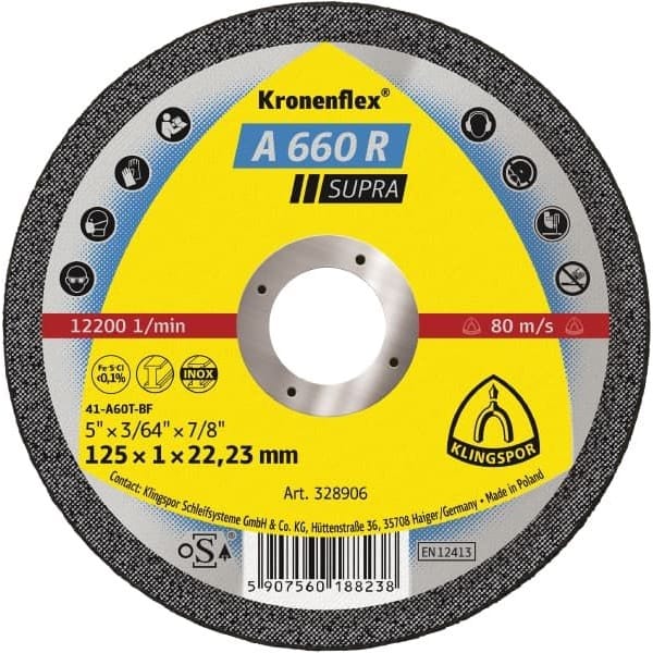 Disc abraziv tăiere inox și oțel 125 x 1 x 22,2 mm, Klingspor A 660 R Supra
