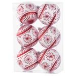 Globuri Crăciun MagicHome, 8 cm, 6 buc, roșu‑alb, cu sclipici — imagine ilustrativă