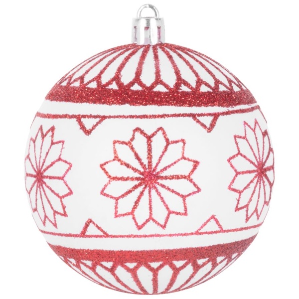 Globuri Crăciun MagicHome, 8 cm, 6 buc, roșu‑alb, cu sclipici — imagine ilustrativă