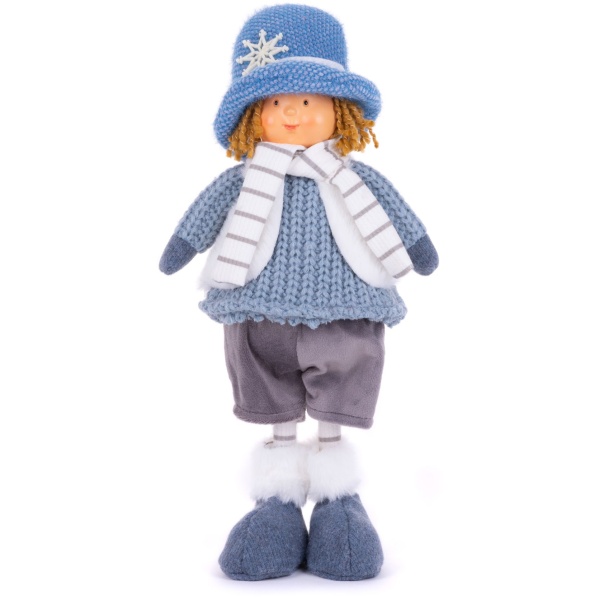 Figurină de Crăciun MagicHome băiat cu pălărie albastră, 16x10x36 cm — imagine ilustrativă
