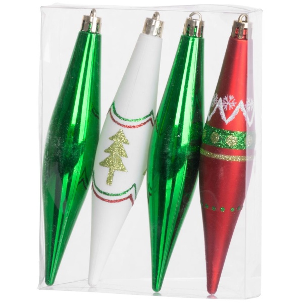 Ornamente pentru brad MagicHome, 3x15 cm, roșu-verde, 4 buc. — imagine ilustrativă