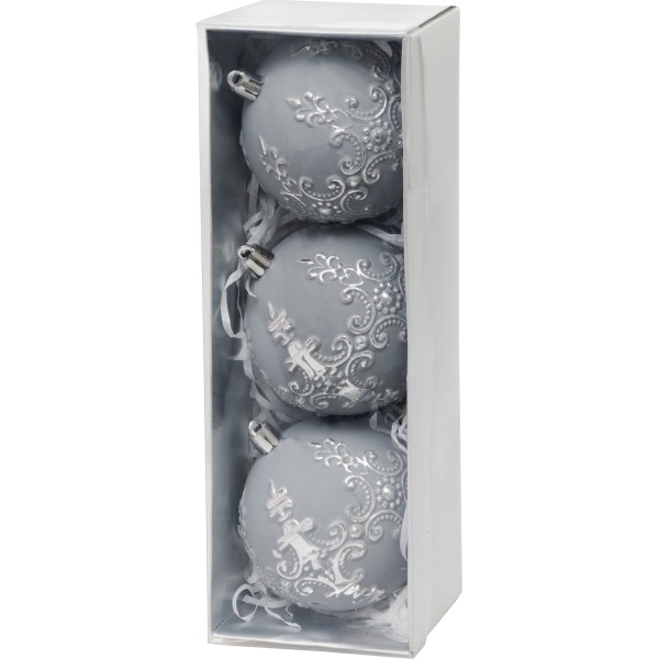Globuri de Crăciun MagicHome, 8 cm, 3 bucăți, argintii — imagine ilustrativă