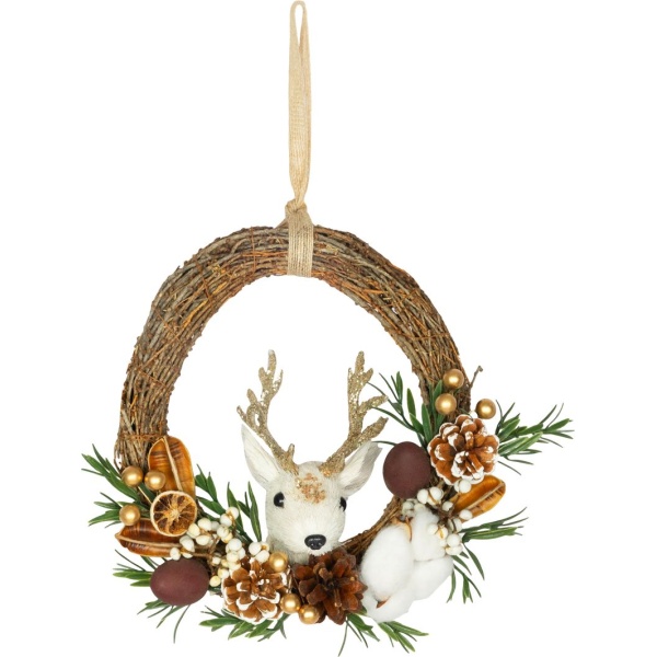 Coroniță de Crăciun MagicHome Nature cu cerb, 23 × 25 × 8 cm — imagine ilustrativă