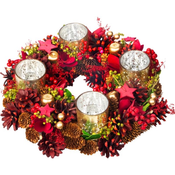 Coroniță advent MagicHome, roșie, 30 × 30 × 8 cm — imagine ilustrativă
