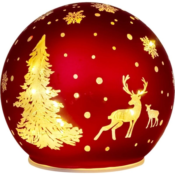 Glob de Crăciun MagicHome, sticlă, roșu, 12x11 cm, 10 LED — imagine ilustrativă