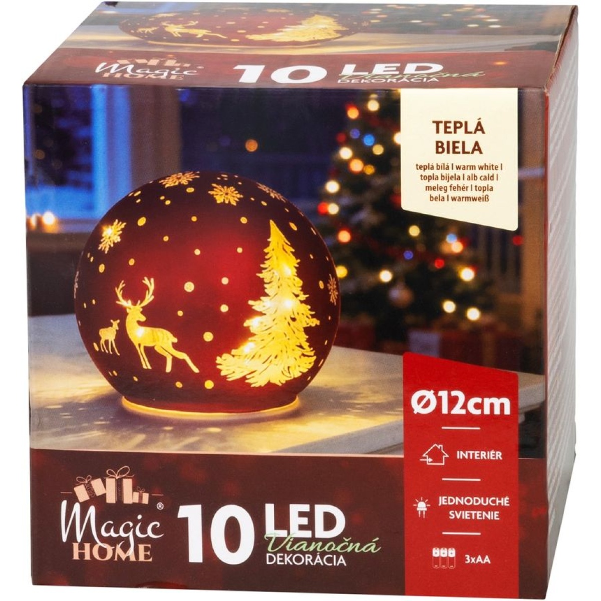 Glob de Crăciun MagicHome, sticlă, roșu, 12x11 cm, 10 LED — imagine ilustrativă
