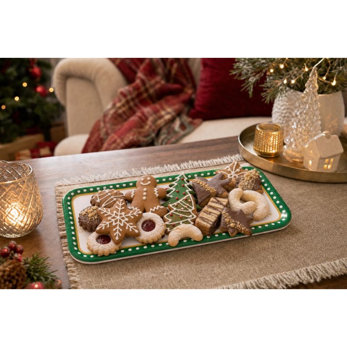 Tavă decor Crăciun 32 × 15 cm, mix designuri — imagine ilustrativă