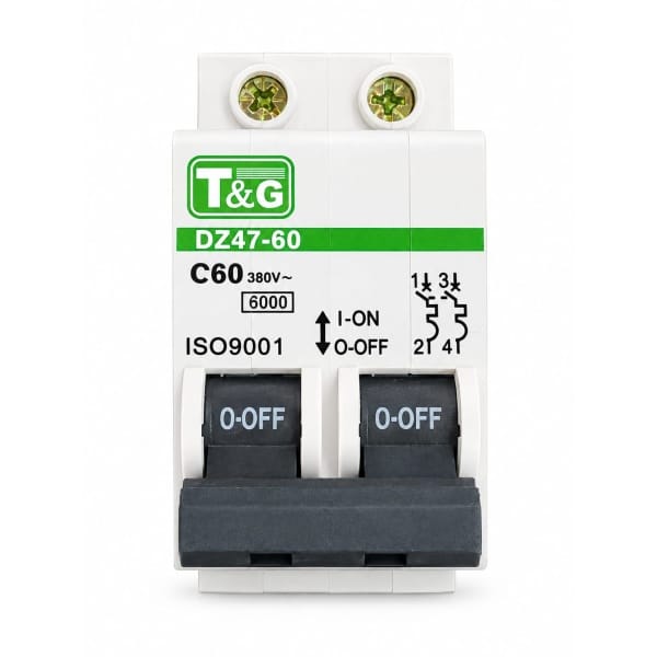 Întrerupător automat bipolar T&G DZ47-60 C60 – 60A, 380V, 6kA