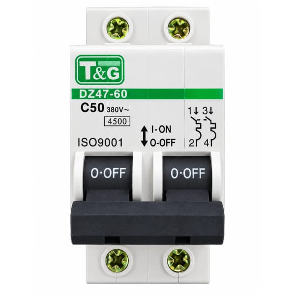 Întrerupător automat bipolar T&G DZ47-60 C50, 50A, 380V, 4,5kA
